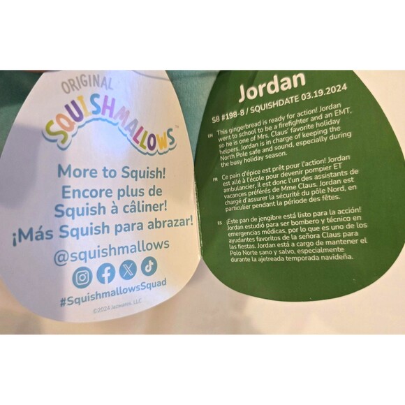 Squishmallows Jordan Gingerbread Plush 8" Holiday 2024 Blue Hoodie Tree Tag NWT - Picture 6 of 9